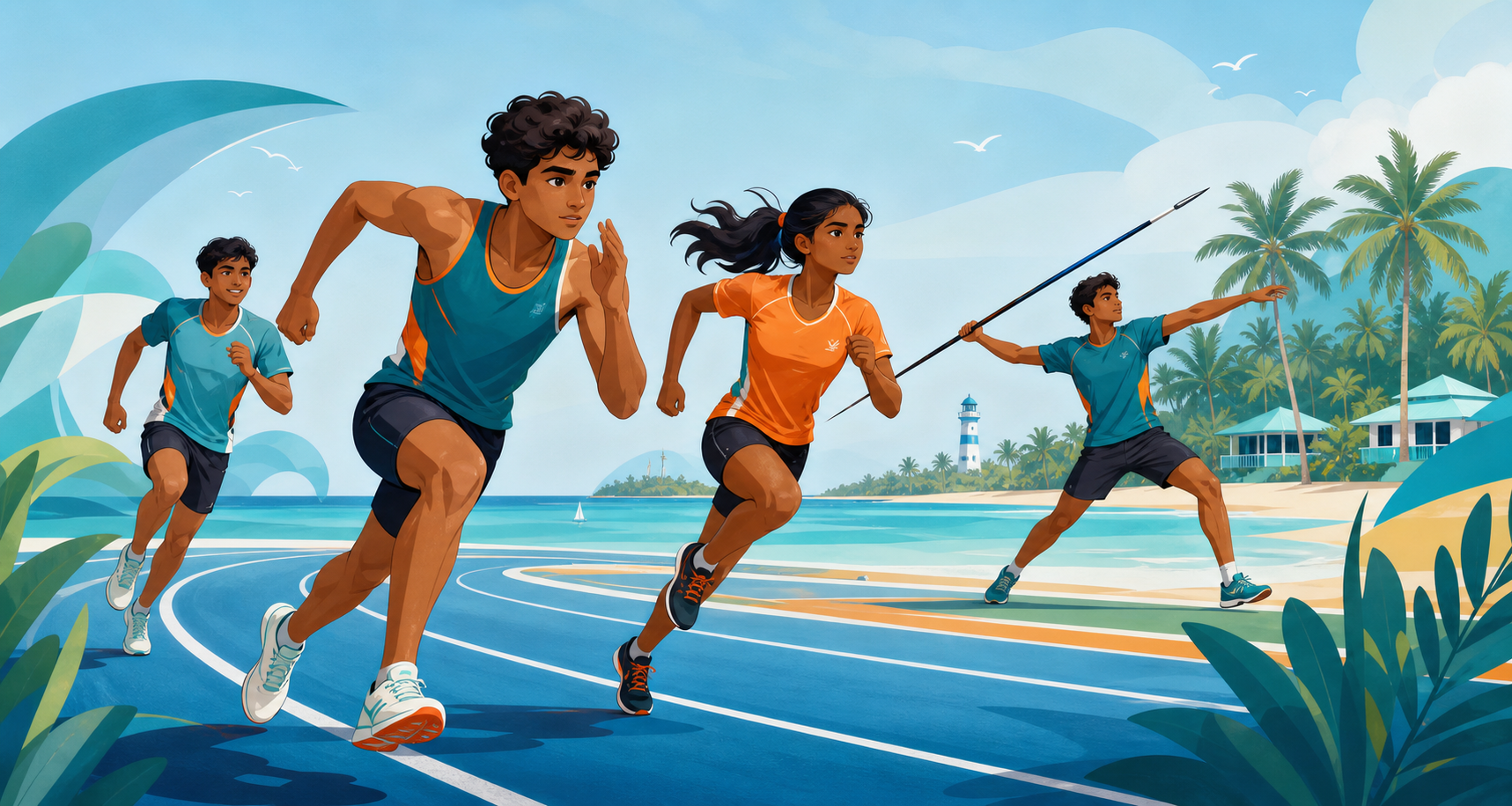 Illustration of Lakshadweep athletes training and competing